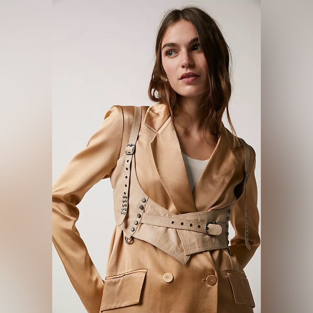 Free People Beige Leather Harness Belt